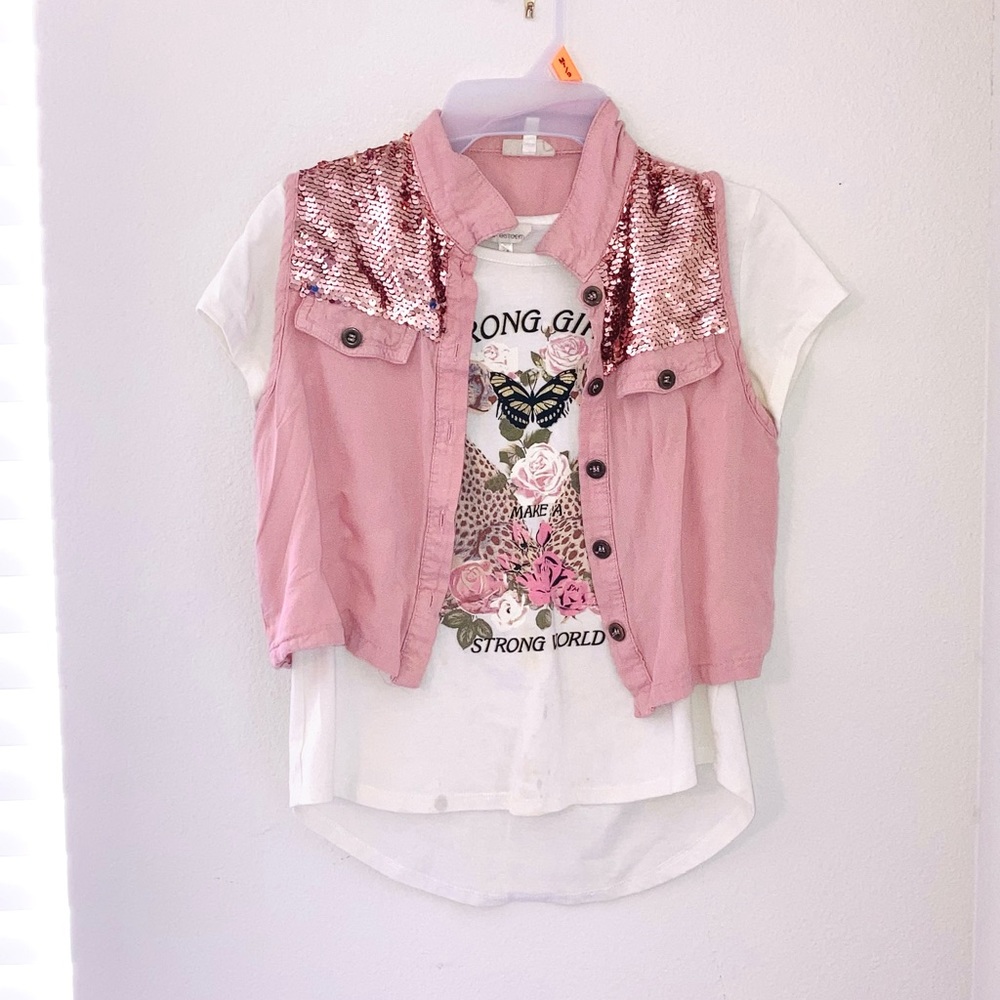Self Esteem “Strong Girls Make A Strong World” White Shirt & Pink Vest Set